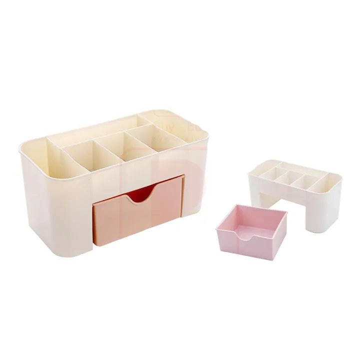 Plastic Makeup Storage Box with Drawers – Cosmetic & Jewelry Organizer for Desktop