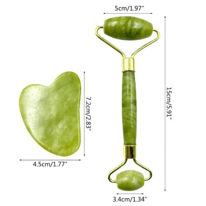 Natural Jade Roller & Gua Sha Set – Facial Massage & Anti‑Aging Skin Tool