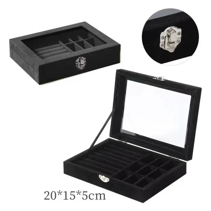 Premium Pink Jewellery Organizer – Glass Lid Ring & Earring Display Box