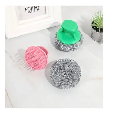 Stainless Steel Wire Ball Brush with Long Handle – Kitchen Dishwashing Scrubber