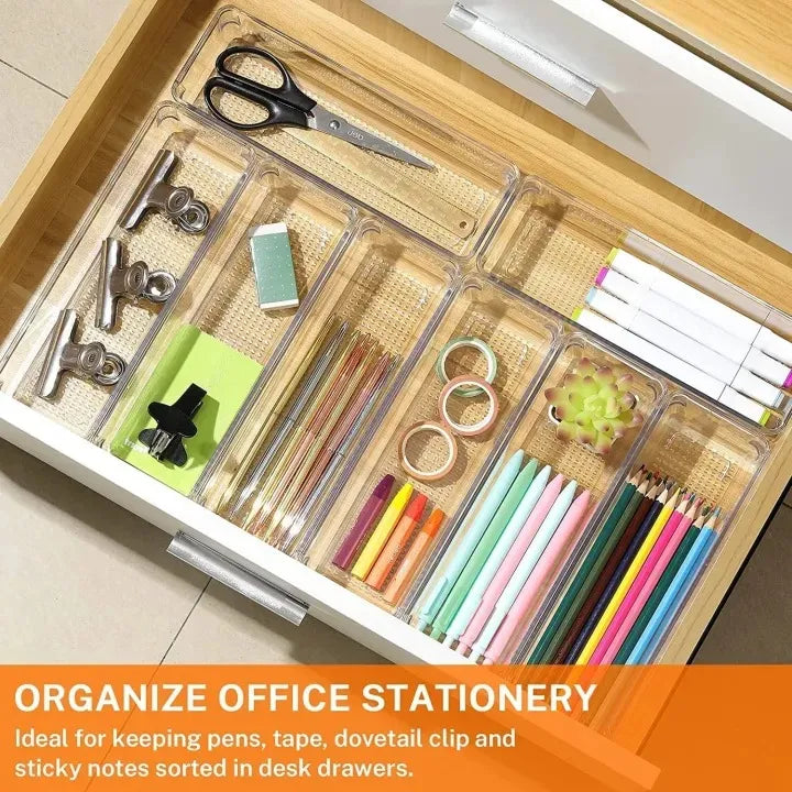 Clear Acrylic Drawer Organizer Set – Multipurpose Storage Trays for Makeup, Bathroom, Kitchen & Office