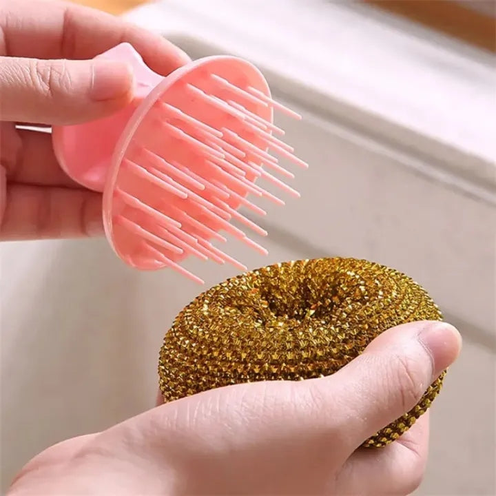 Stainless Steel Wire Ball Brush with Long Handle – Kitchen Dishwashing Scrubber