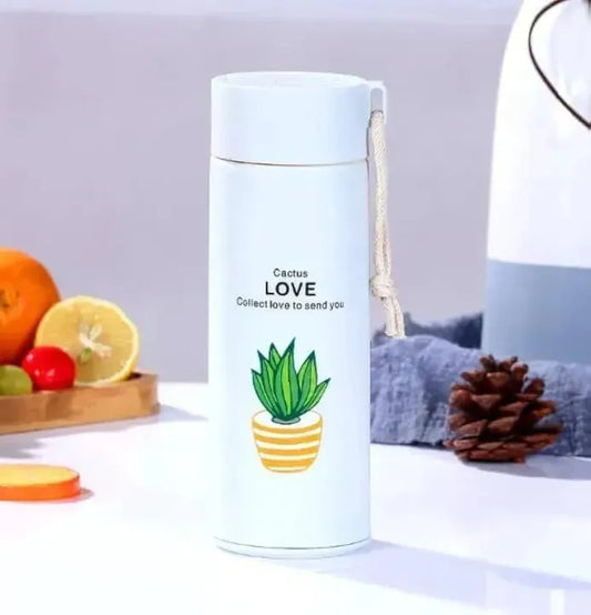 Premium 400ML Glass Water Bottle with Cactus Design – Leakproof BPA Free Portable Drinking Bottle