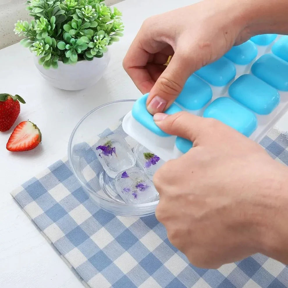 14-grid silicone ice cube tray with Storage Box & Mini Ice Tong | Food Grade Ice Mold