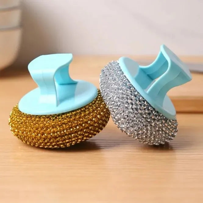 Stainless Steel Wire Ball Brush with Long Handle – Kitchen Dishwashing Scrubber