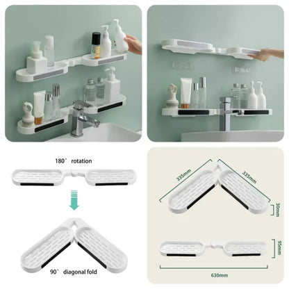180° Rotating Punch-free Bathroom Rack – Wall-Mounted Space Saver