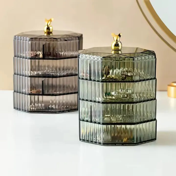 Rotating Jewelry Storage Box with Cover – Round Makeup & Accessories