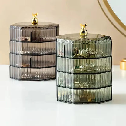 Rotating Jewelry Storage Box with Cover – Round Makeup & Accessories