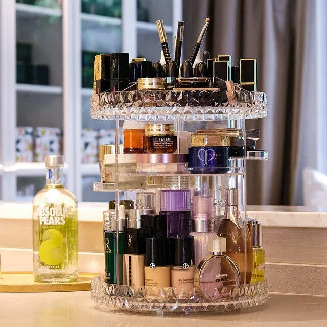 Acrylic 360° Rotating Cosmetic Organizer – Multi-Layer Makeup Storage
