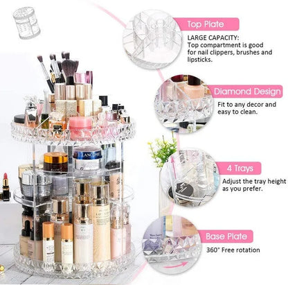 Acrylic 360° Rotating Cosmetic Organizer – Multi-Layer Makeup Storage