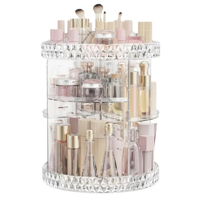 3D Rotating Makeup Organizer – 360° Acrylic Beauty Storage Rack