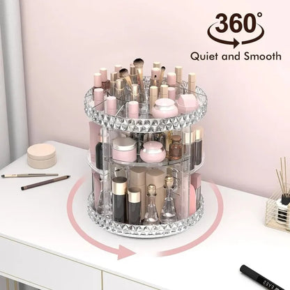 3D Rotating Makeup Organizer – 360° Acrylic Beauty Storage Rack
