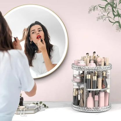 3D Rotating Makeup Organizer – 360° Acrylic Beauty Storage Rack