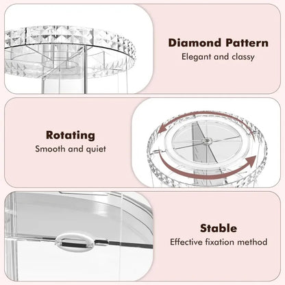 3D Rotating Makeup Organizer – 360° Acrylic Beauty Storage Rack