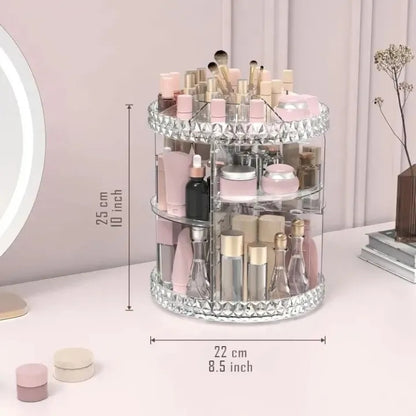 3D Rotating Makeup Organizer – 360° Acrylic Beauty Storage Rack