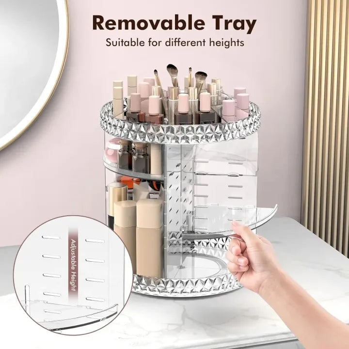 3D Rotating Makeup Organizer – 360° Acrylic Beauty Storage Rack