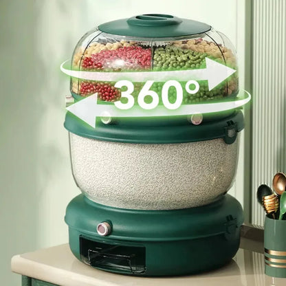 Luxury 6-Grid Rotating Grain Dispenser – 9KG Emerald Edition