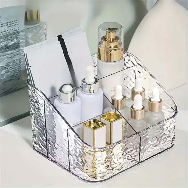 Transparent Cosmetic Storage Box – Multi-Compartment Makeup & Skincare Organizer