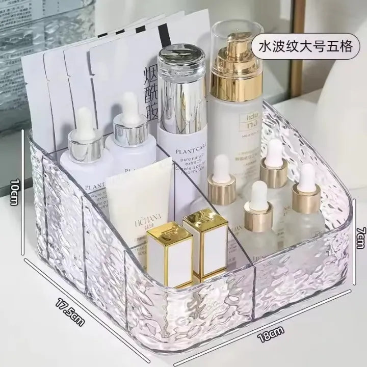 Transparent Cosmetic Storage Box – Multi-Compartment Makeup & Skincare Organizer