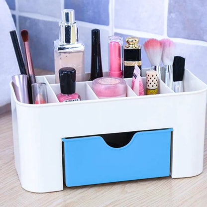 Plastic Makeup Storage Box with Drawers – Cosmetic & Jewelry Organizer for Desktop