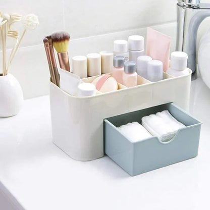 Plastic Makeup Storage Box with Drawers – Cosmetic & Jewelry Organizer for Desktop