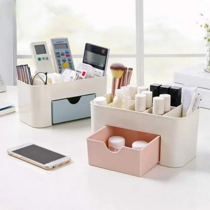 Plastic Makeup Storage Box with Drawers – Cosmetic & Jewelry Organizer for Desktop