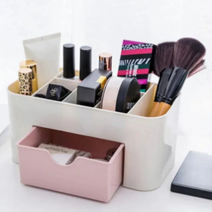 Plastic Makeup Storage Box with Drawers – Cosmetic & Jewelry Organizer for Desktop