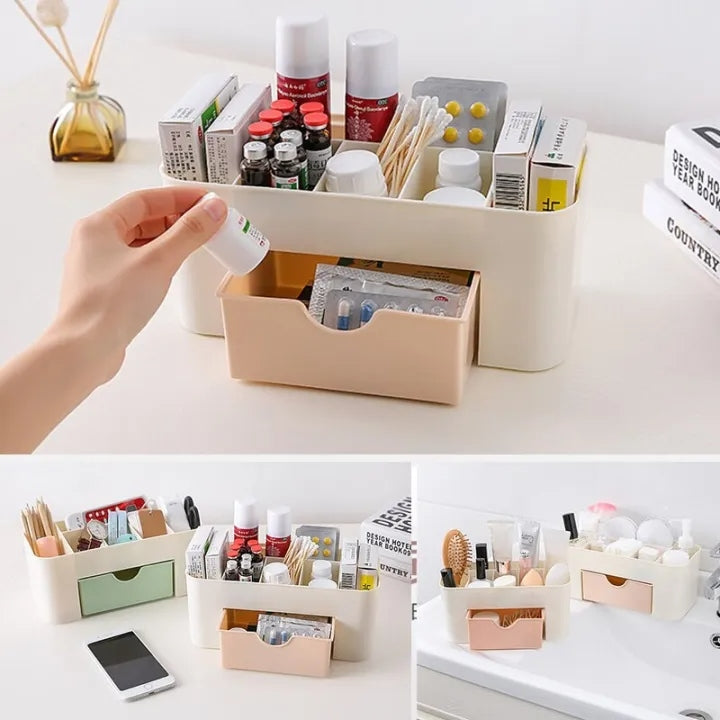 Plastic Makeup Storage Box with Drawers – Cosmetic & Jewelry Organizer for Desktop