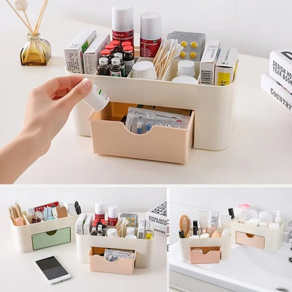 Plastic Makeup Storage Box with Drawers – Cosmetic & Jewelry Organizer for Desktop