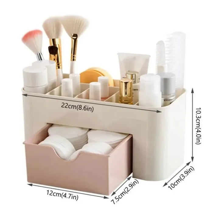 Plastic Makeup Storage Box with Drawers – Cosmetic & Jewelry Organizer for Desktop