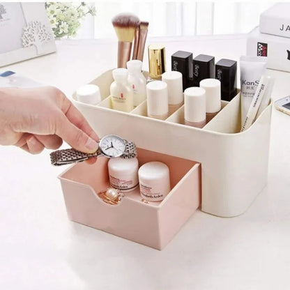 Plastic Makeup Storage Box with Drawers – Cosmetic & Jewelry Organizer for Desktop