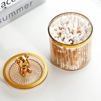 Cute Bear Acrylic Cotton Pad Holder – Clear Ear Bud & Cosmetic Storage Box