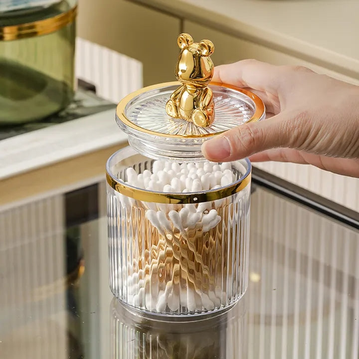Cute Bear Acrylic Cotton Pad Holder – Clear Ear Bud & Cosmetic Storage Box