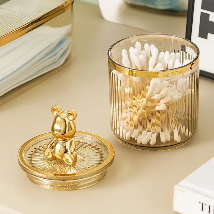 Cute Bear Acrylic Cotton Pad Holder – Clear Ear Bud & Cosmetic Storage Box