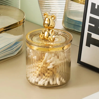 Cute Bear Acrylic Cotton Pad Holder – Clear Ear Bud & Cosmetic Storage Box