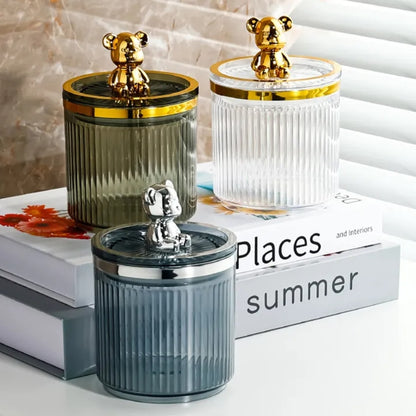 Cute Bear Acrylic Cotton Pad Holder – Clear Ear Bud & Cosmetic Storage Box