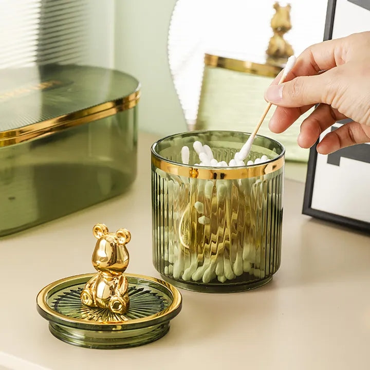 Cute Bear Acrylic Cotton Pad Holder – Clear Ear Bud & Cosmetic Storage Box