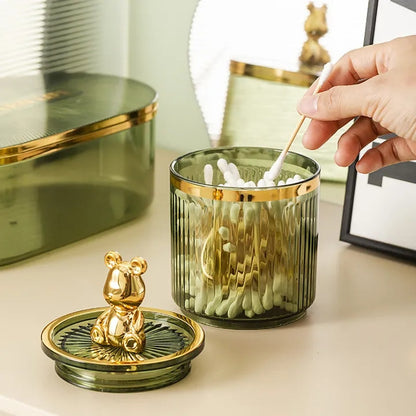 Cute Bear Acrylic Cotton Pad Holder – Clear Ear Bud & Cosmetic Storage Box