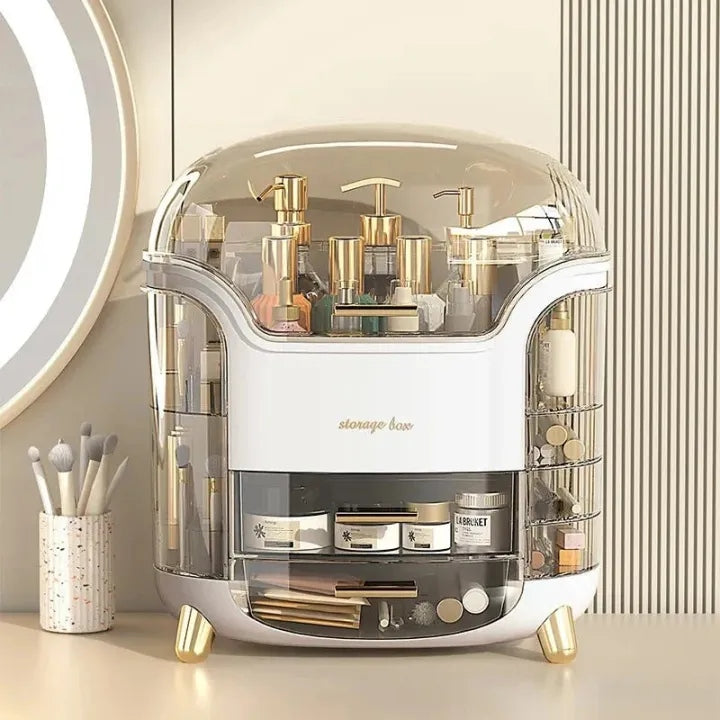 Luxury Desktop Cosmetic Organizer – Dustproof Makeup & Vanity Storage Box