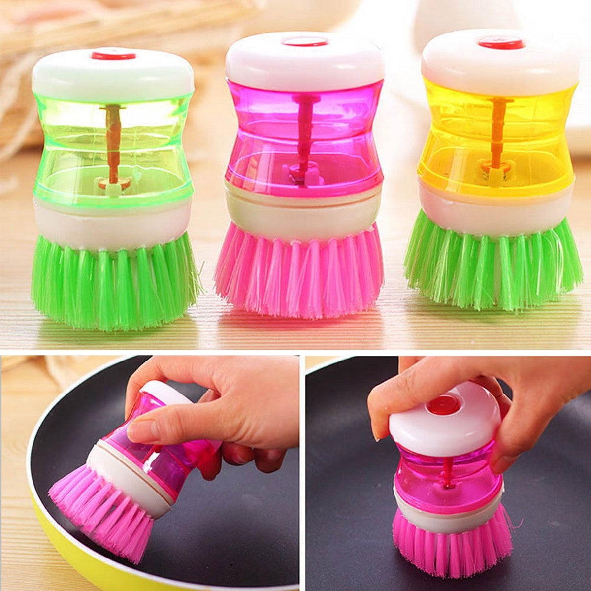 Dishwashing Brush with Soap Dispenser – Kitchen Scrub Brush for Pots & Dishes