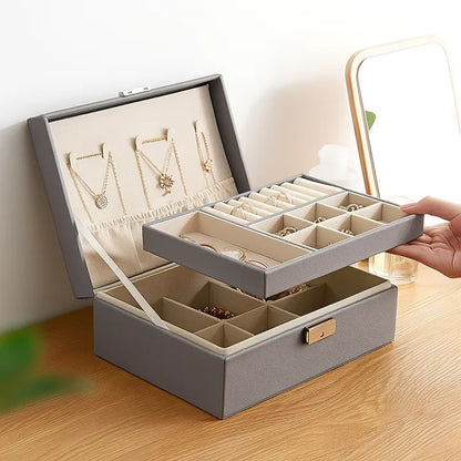 Two Layer Large Jewellery Organizer Box with Lock – PU Leather Jewellery Storage Case