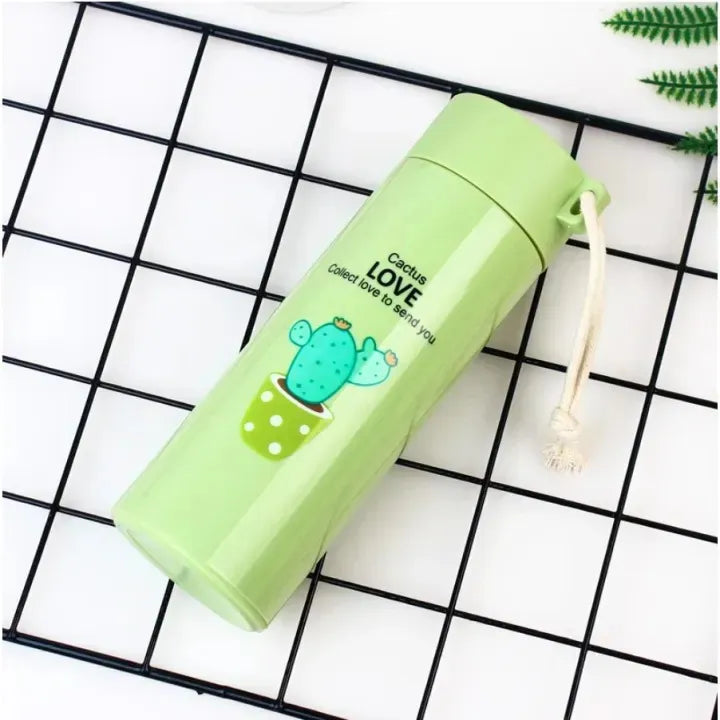 Premium 400ML Glass Water Bottle with Cactus Design – Leakproof BPA Free Portable Drinking Bottle