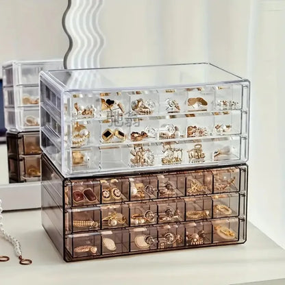 Acrylic 3-Drawer Jewelry Box Organizer – Velvet Lined 72 Grid Multi-Function Storage