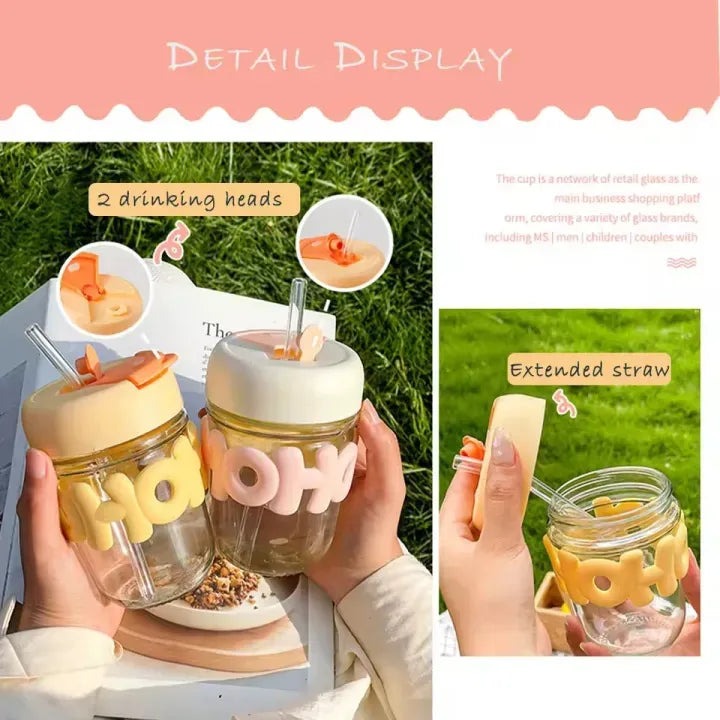 High Quality 350ML Glass Tumbler with Secure Lid – Reusable Straw Water Bottle for Daily Use