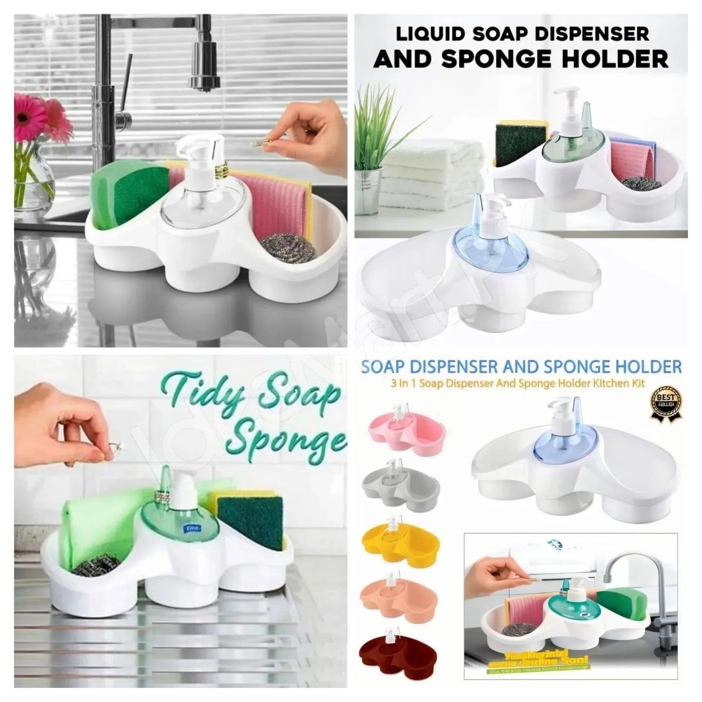 3 In 1 Soap Dispenser And Sponge Holder Soap Pump Kitchen Organizer