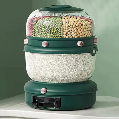 Luxury 6-Grid Rotating Grain Dispenser – 9KG Emerald Edition