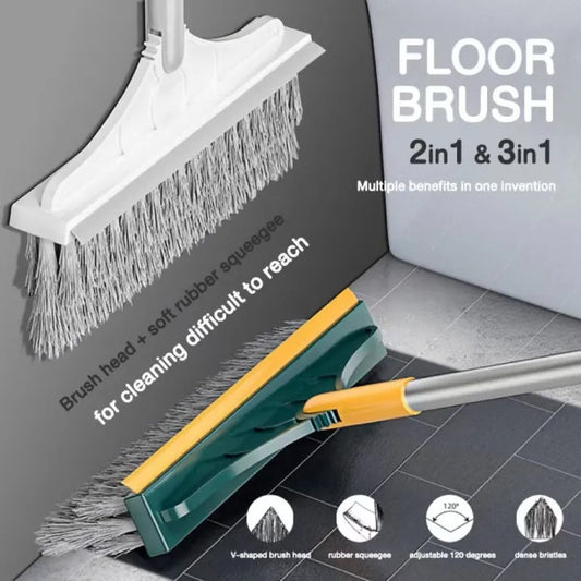 3 in 1 Bathroom Cleaning Brush with Wiper – Long Handle 180° Rotating Floor Brush