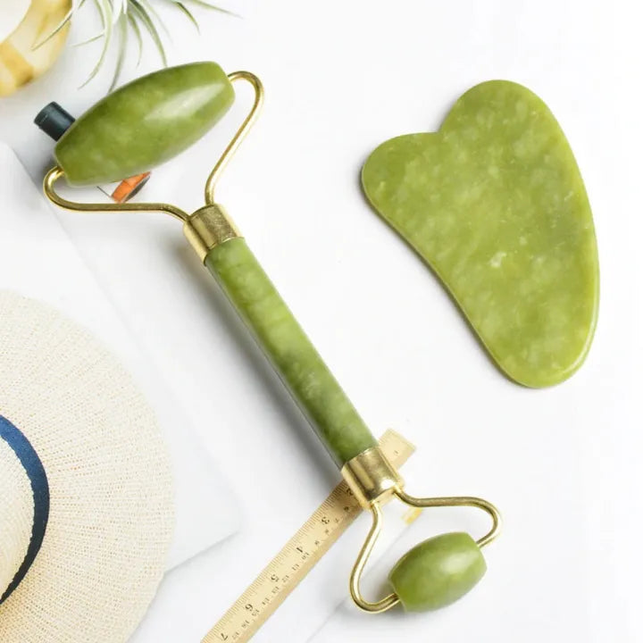 Roller for Face and Set Face Jade Stone for Anti-Aging, Eye Puffiness Wrinkles, Skincare Massage Tools