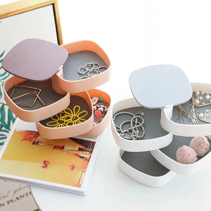 360° Rotating Jewelry Storage Box – 4 Layer Portable Travel Jewellery Organizer