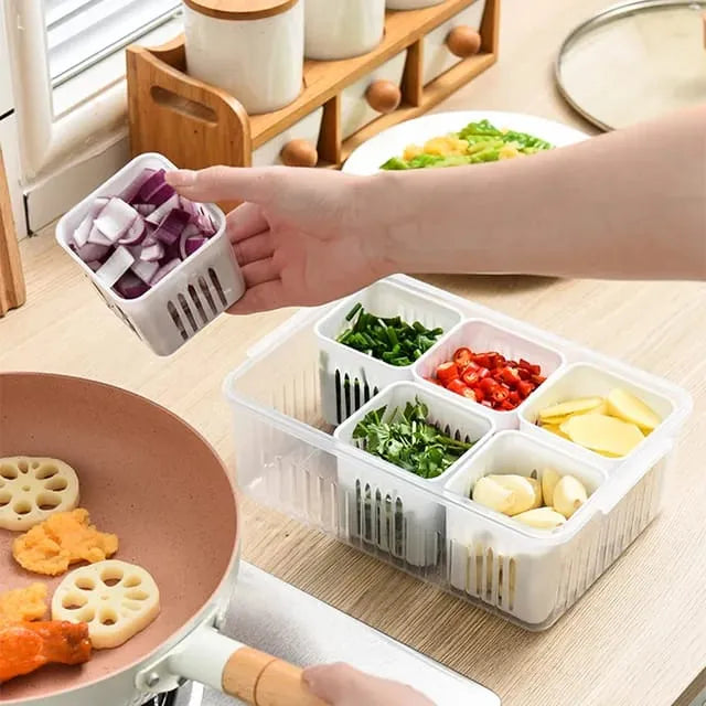 6-Compartment Detachable Fridge Organizer – Drain Basket